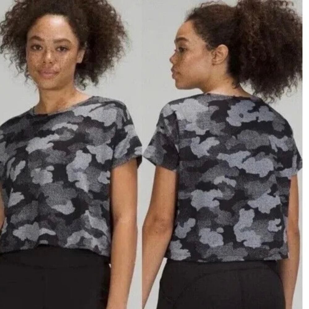 Lululemon Cates Short Sleeve Training Tee Heritage Speckle Camo Crop size 8
